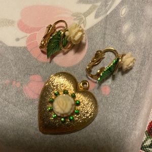 Vintage gold tone locket & Earrings